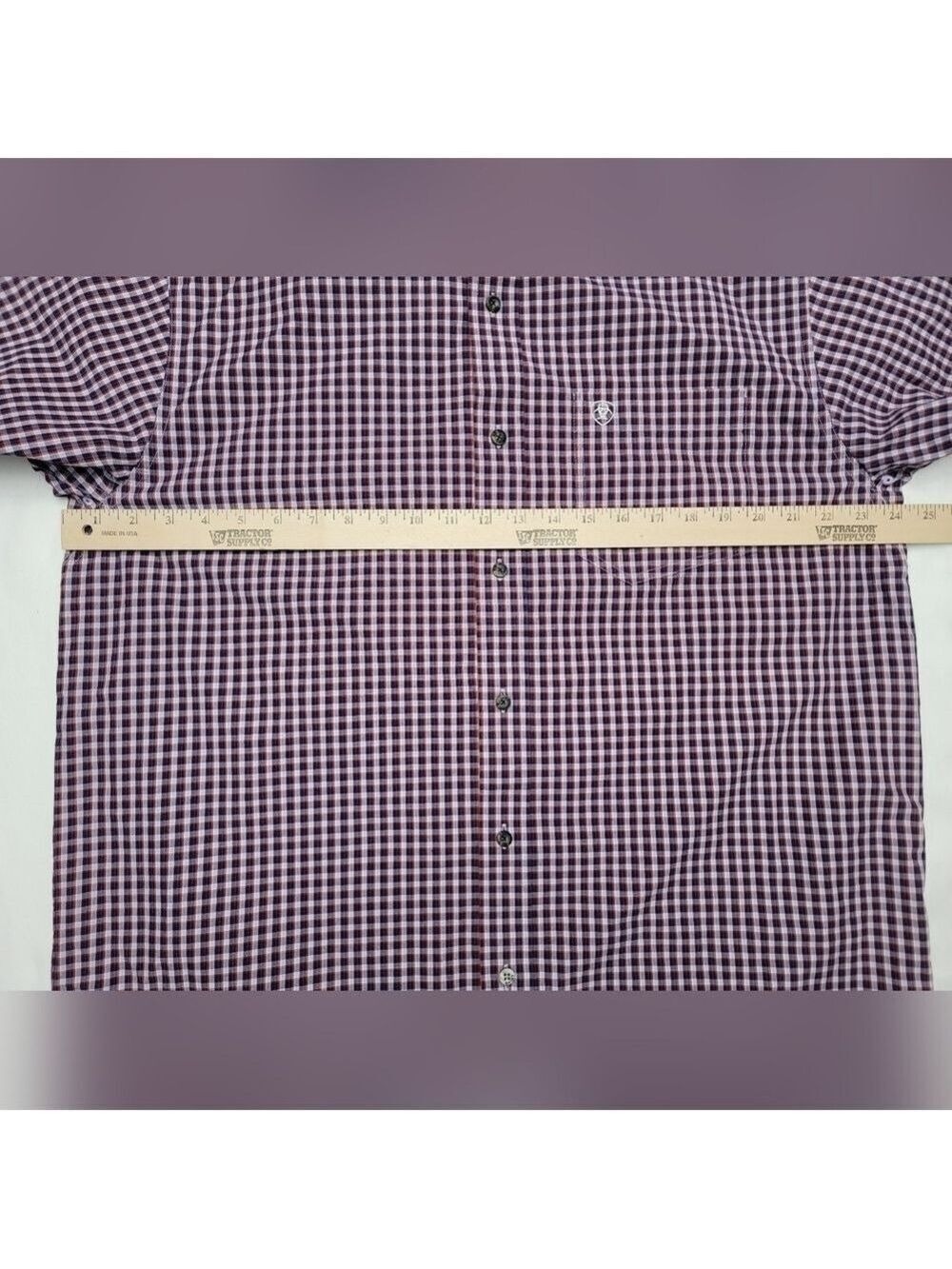 Ariat Pro Series Shirt Short Sleeve Men Large Red Plaid Cotton Poly Rodeo Work - Picture 9 of 12